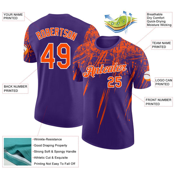 Custom Purple Orange-White Distressed Scratch Brush Stroke Performance T-Shirt alternate