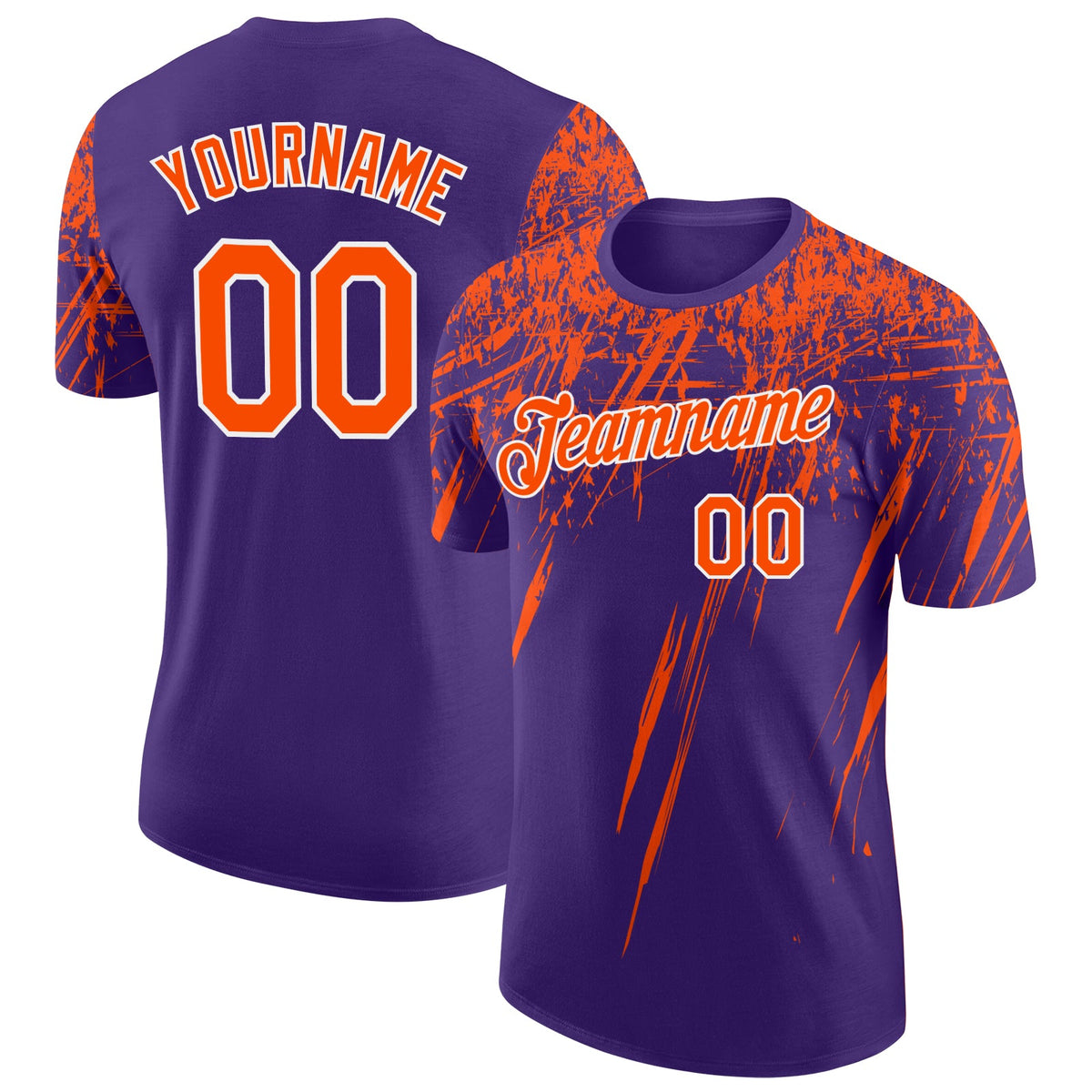 Custom Purple Orange-White Distressed Scratch Brush Stroke Performance T-Shirt