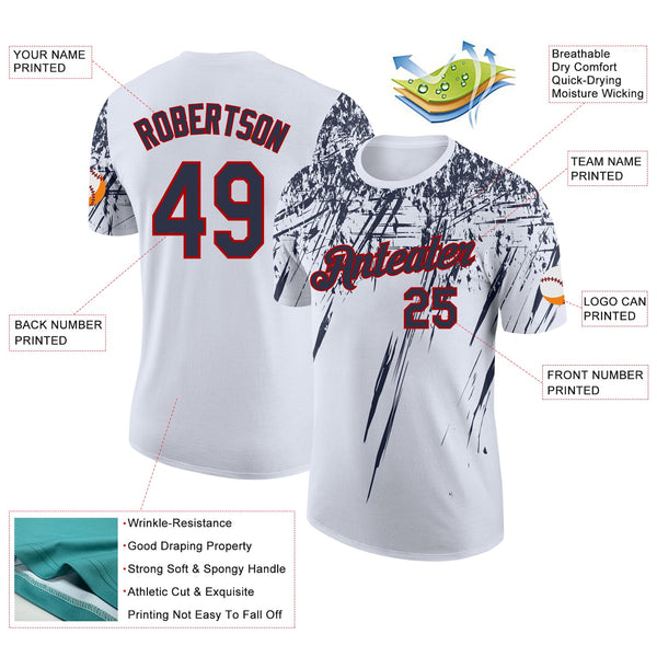 Custom White Navy-Red Distressed Scratch Brush Stroke Performance T-Shirt alternate
