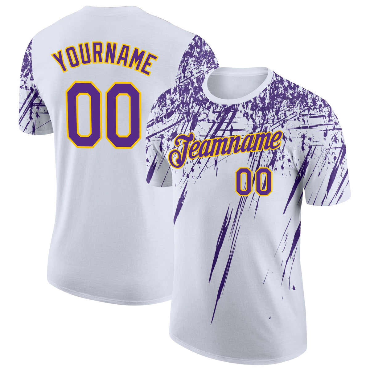 Custom White Purple-Yellow Distressed Scratch Brush Stroke Performance T-Shirt