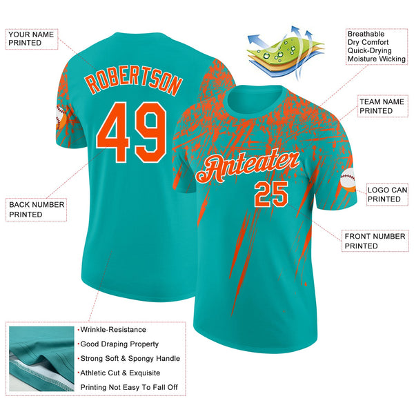 Custom Aqua Orange-White Distressed Scratch Brush Stroke Performance T-Shirt alternate