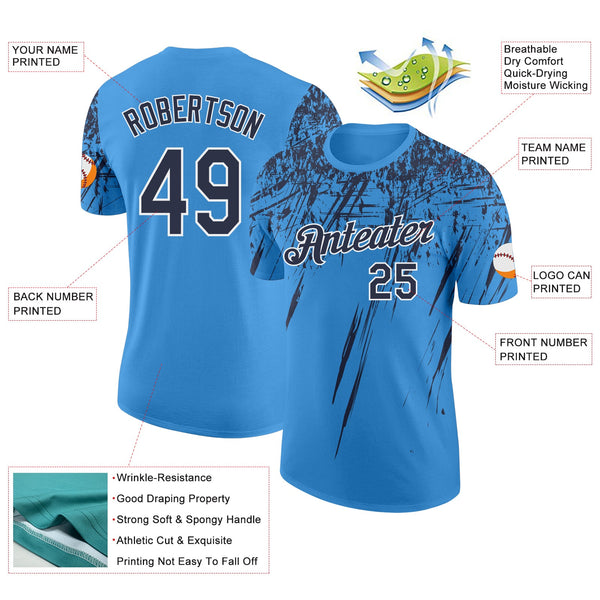 Custom Powder Blue Navy-White Distressed Scratch Brush Stroke Performance T-Shirt alternate