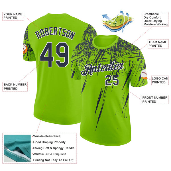 Custom Neon Green Navy-White Distressed Scratch Brush Stroke Performance T-Shirt alternate