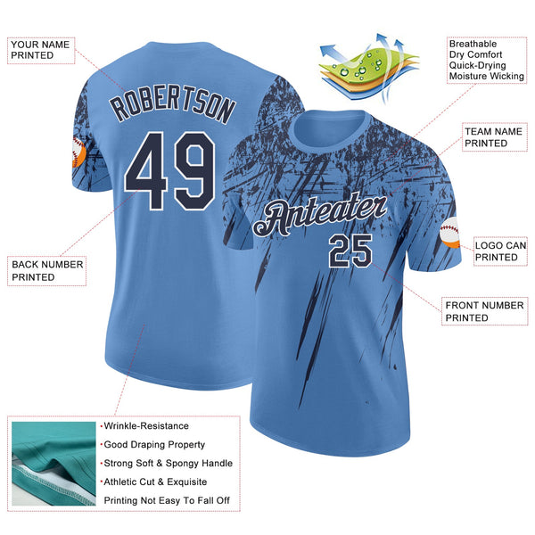 Custom Light Blue Navy-White Distressed Scratch Brush Stroke Performance T-Shirt alternate