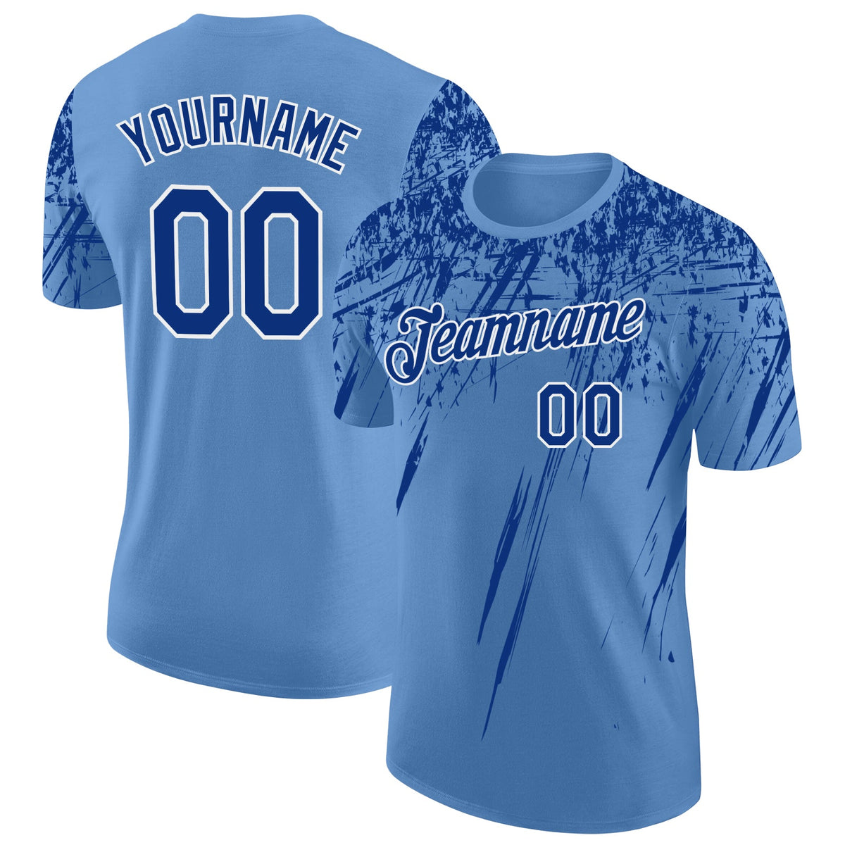 Custom Light Blue Royal-White Distressed Scratch Brush Stroke Performance T-Shirt
