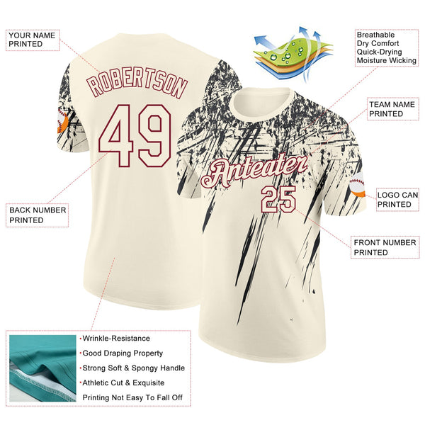 Custom Cream Black-Crimson Distressed Scratch Brush Stroke Performance T-Shirt alternate