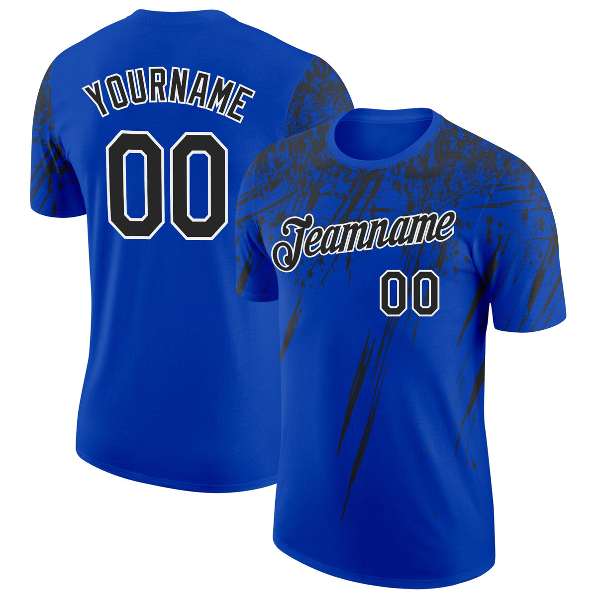 Custom Thunder Blue Black-White Distressed Scratch Brush Stroke Performance T-Shirt