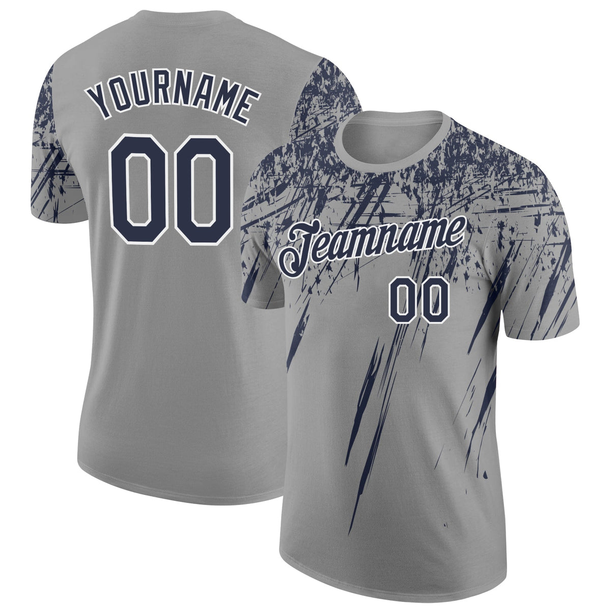 Custom Gray Navy-White Distressed Scratch Brush Stroke Performance T-Shirt