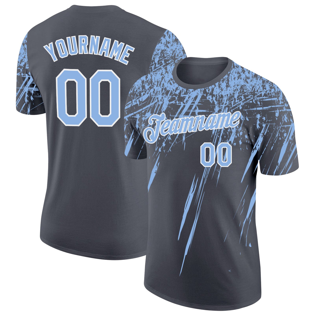 Custom Steel Gray Light Blue-White Distressed Scratch Brush Stroke Performance T-Shirt