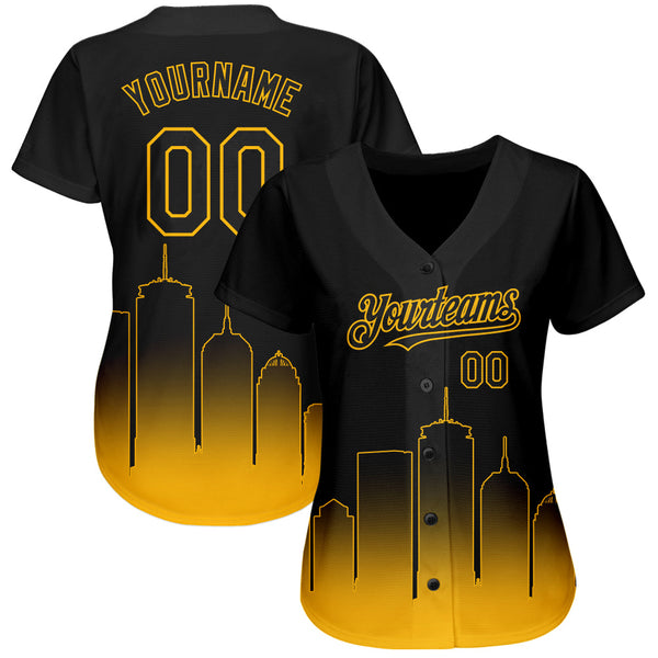 Custom Black Gold 3D Boston City Edition Fade Fashion Authentic Baseball Jersey alternate
