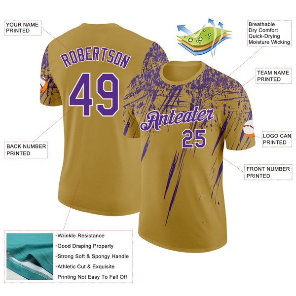 Custom Old Gold Purple-White Distressed Scratch Brush Stroke Performance T-Shirt alternate