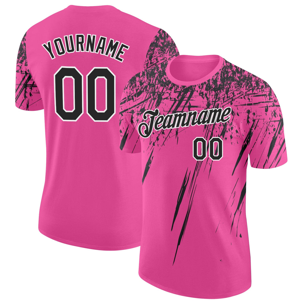 Custom Pink Black-White Distressed Scratch Brush Stroke Performance T-Shirt