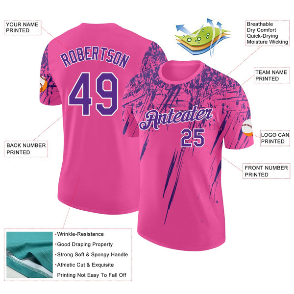 Custom Pink Purple-White Distressed Scratch Brush Stroke Performance T-Shirt alternate