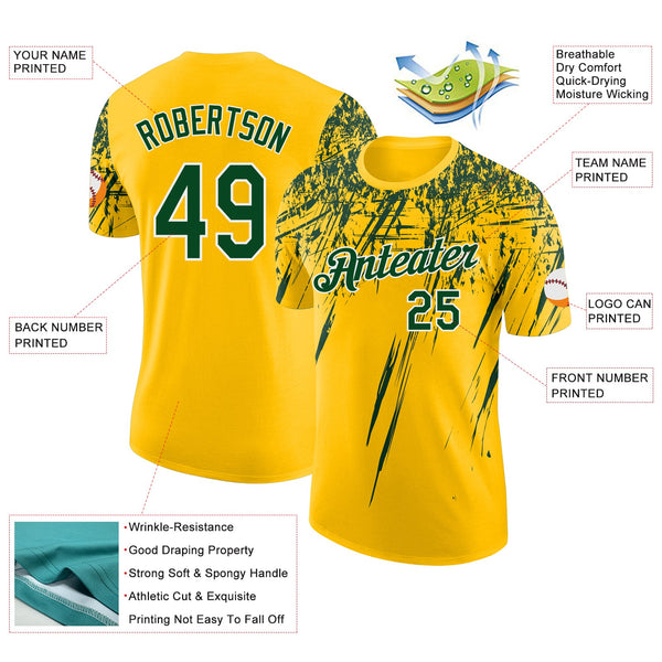 Custom Yellow Green-White Distressed Scratch Brush Stroke Performance T-Shirt alternate