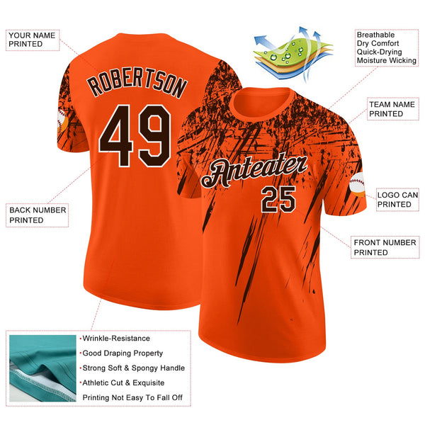 Custom Orange Brown-White Distressed Scratch Brush Stroke Performance T-Shirt alternate