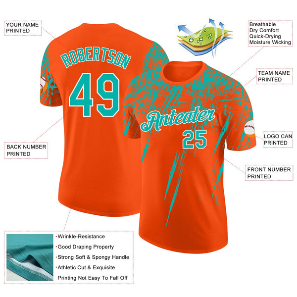 Custom Orange Aqua-White Distressed Scratch Brush Stroke Performance T-Shirt alternate