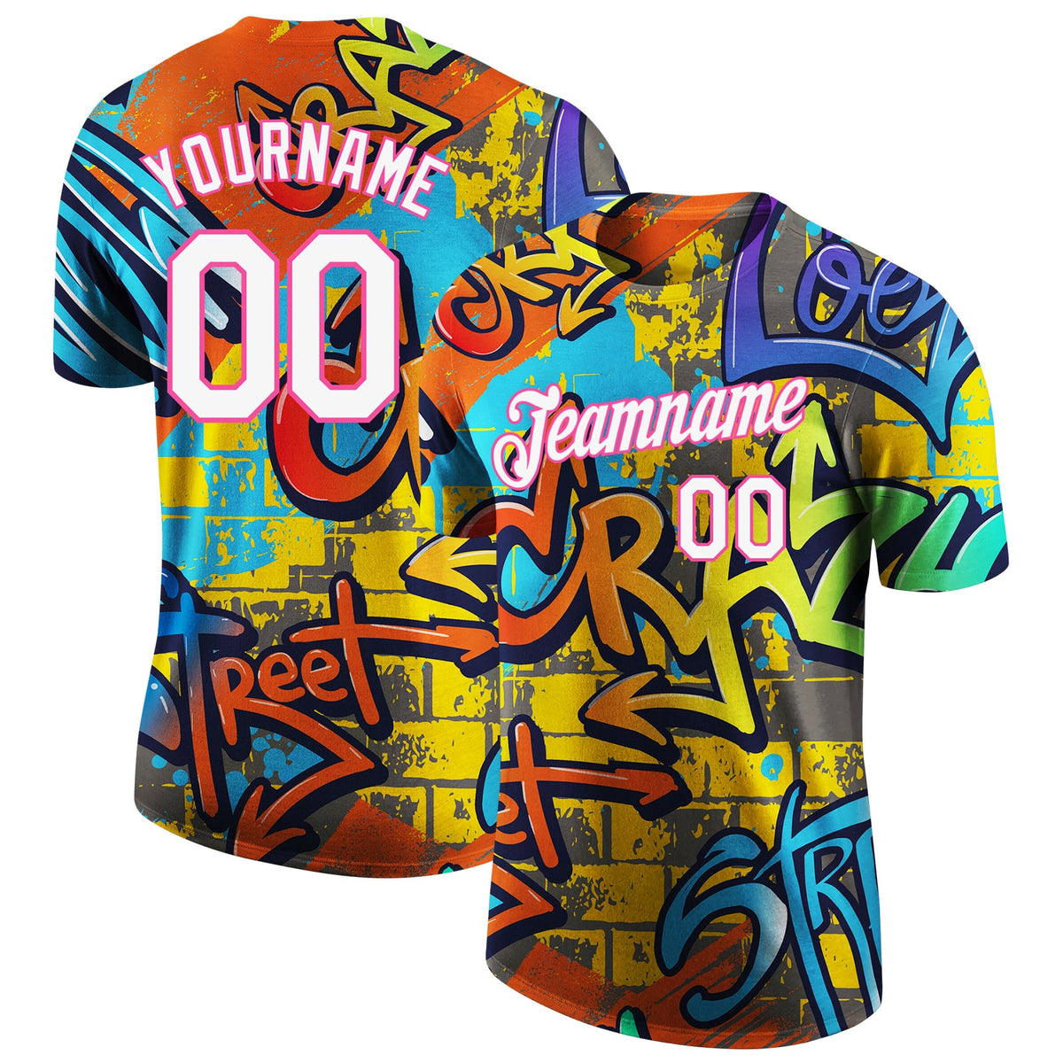 Custom Graffiti Pattern White-Pink Vibrant MulticolorStreet Style Performance T-Shirt