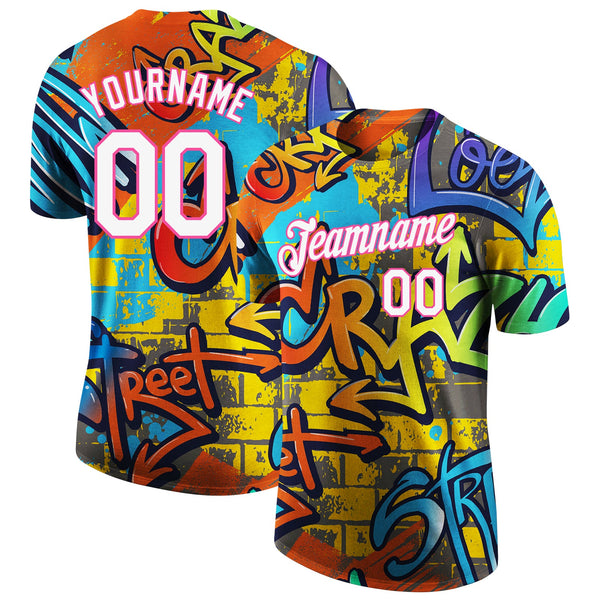 Custom Graffiti Pattern White-Pink Vibrant MulticolorStreet Style Performance T-Shirt