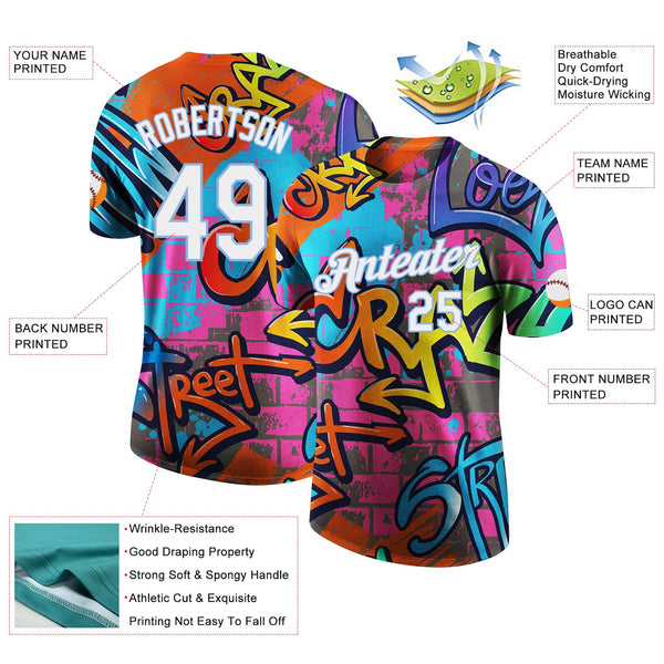 Custom Graffiti Pattern White-Light Blue Vibrant MulticolorStreet Style Performance T-Shirt alternate