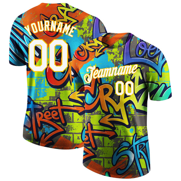 Custom Graffiti Pattern White-Yellow Vibrant MulticolorStreet Style Performance T-Shirt