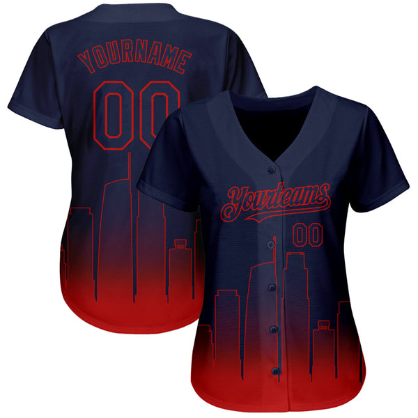 Custom Navy Navy-Red 3D Los Angeles City Edition Fade Fashion Authentic Baseball Jersey alternate