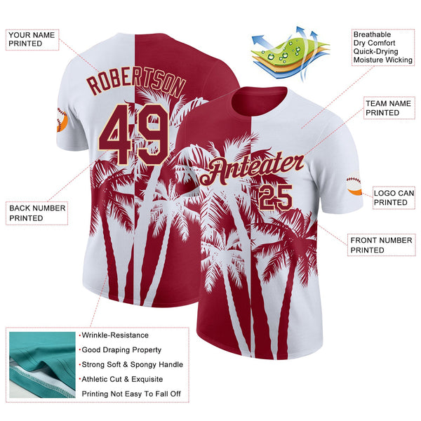 Custom White Crimson-Cream Hawaii Tropical Coastal Palm Trees Performance T-Shirt alternate