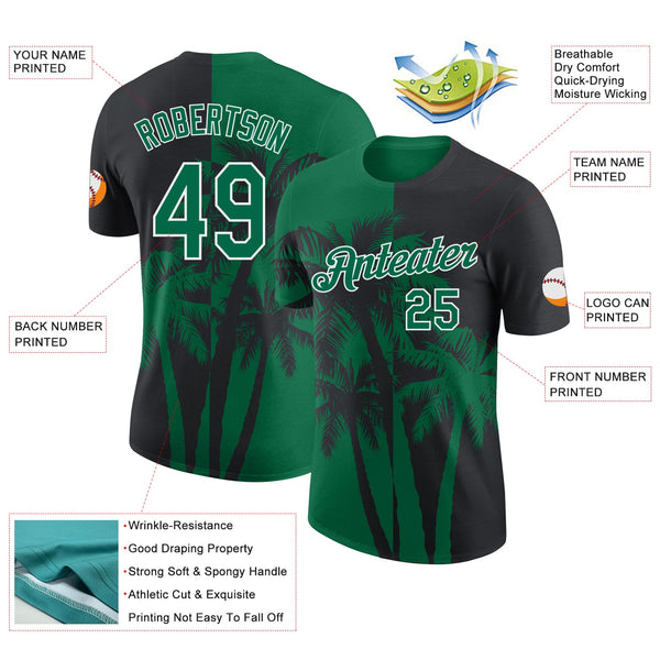 Custom Black Kelly Green-White Hawaii Tropical Coastal Palm Trees Performance T-Shirt alternate