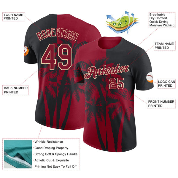Custom Black Crimson-City Cream Hawaii Tropical Coastal Palm Trees Performance T-Shirt alternate