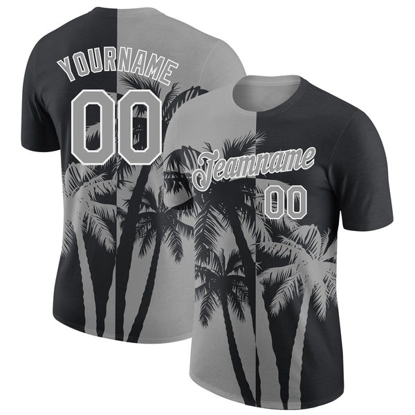 Custom Black Gray-White Hawaii Tropical Coastal Palm Trees Performance T-Shirt