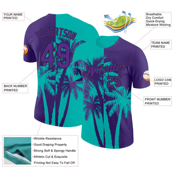 Custom Purple Aqua-Black Hawaii Tropical Coastal Palm Trees Performance T-Shirt alternate