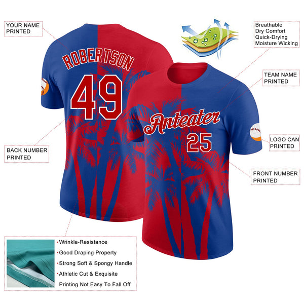 Custom Royal Red-White Hawaii Tropical Coastal Palm Trees Performance T-Shirt alternate