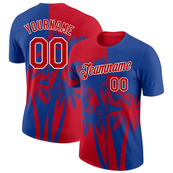 Custom Royal Red-White Hawaii Tropical Coastal Palm Trees Performance T-Shirt