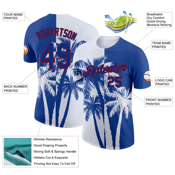 Custom Royal White-Red Hawaii Tropical Coastal Palm Trees Performance T-Shirt alternate