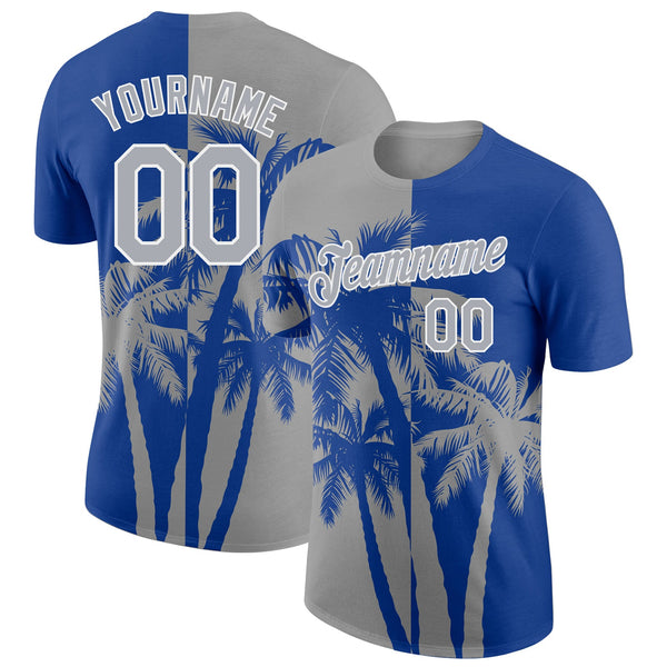 Custom Royal Gray-White Hawaii Tropical Coastal Palm Trees Performance T-Shirt