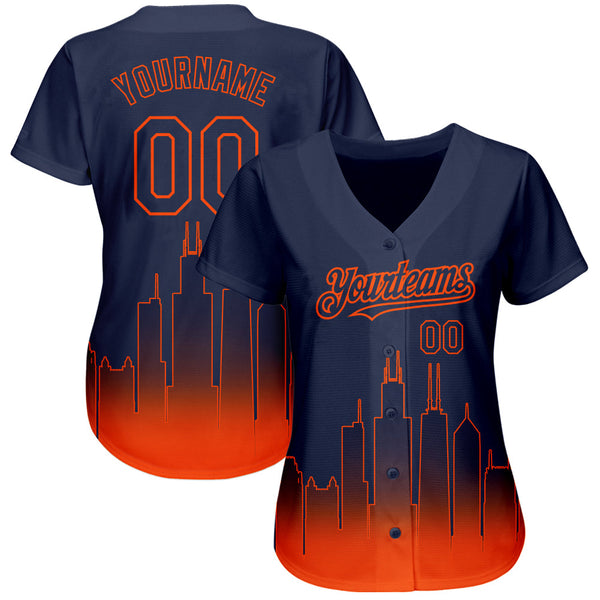 Custom Navy Orange 3D Chicago City Edition Fade Fashion Authentic Baseball Jersey alternate