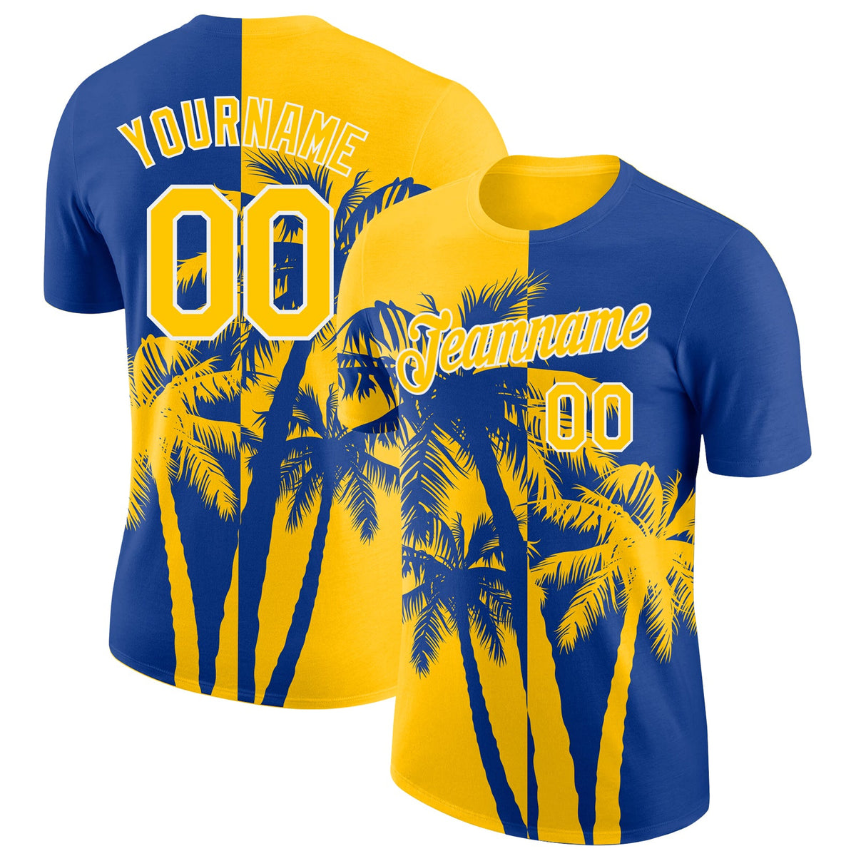 Custom Royal Yellow-White Hawaii Tropical Coastal Palm Trees Performance T-Shirt
