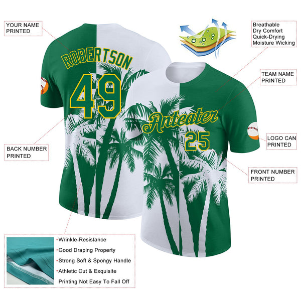 Custom Kelly Green White-Yellow Hawaii Tropical Coastal Palm Trees Performance T-Shirt alternate