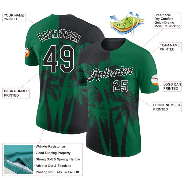 Custom Kelly Green Black-White Hawaii Tropical Coastal Palm Trees Performance T-Shirt alternate