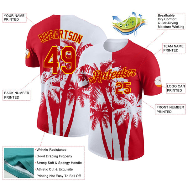 Custom Red White-Yellow Hawaii Tropical Coastal Palm Trees Performance T-Shirt alternate