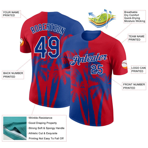 Custom Red Royal-White Hawaii Tropical Coastal Palm Trees Performance T-Shirt alternate