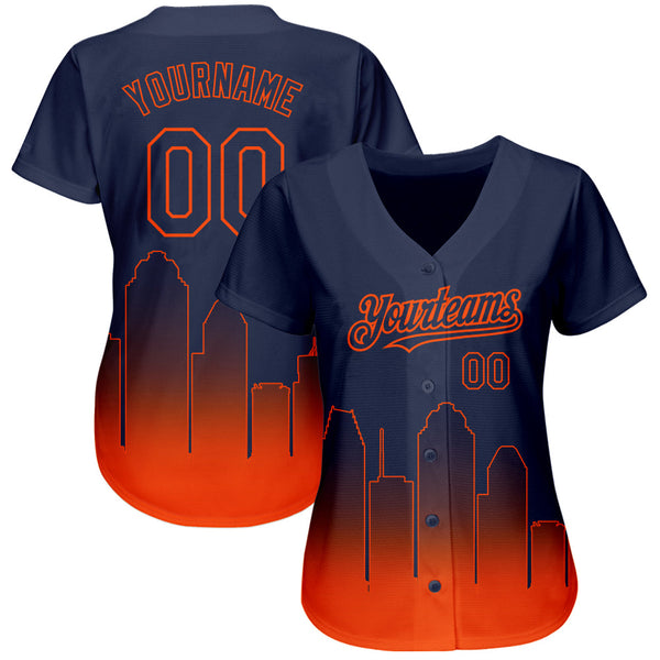Custom Navy Orange 3D Houston City Edition Fade Fashion Authentic Baseball Jersey alternate