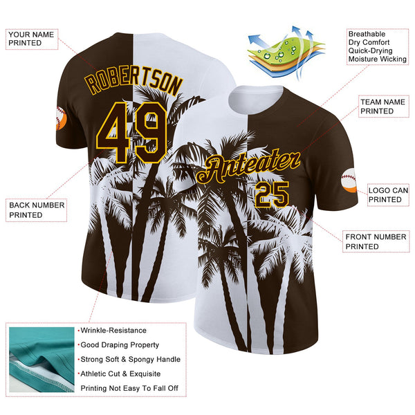 Custom Brown White-Yellow Hawaii Tropical Coastal Palm Trees Performance T-Shirt alternate