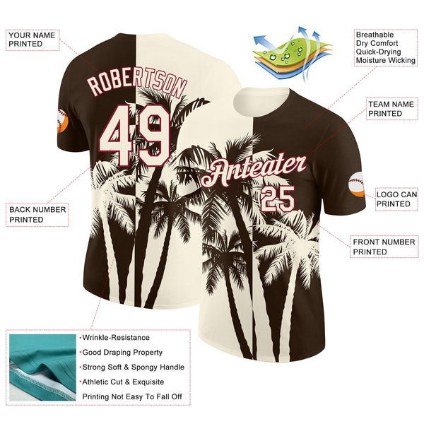 Custom Brown Cream-Crimson Hawaii Tropical Coastal Palm Trees Performance T-Shirt alternate