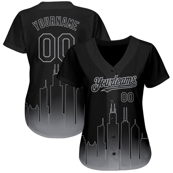 Custom Black Gray 3D Chicago City Edition Fade Fashion Authentic Baseball Jersey alternate