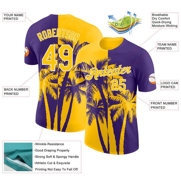 Custom Purple Yellow-White Hawaii Tropical Coastal Palm Trees Performance T-Shirt alternate