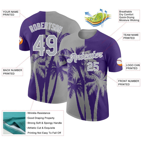 Custom Purple Gray-White Hawaii Tropical Coastal Palm Trees Performance T-Shirt alternate