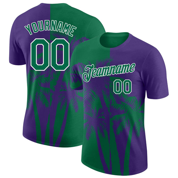 Custom Purple Kelly Green-White Hawaii Tropical Coastal Palm Trees Performance T-Shirt