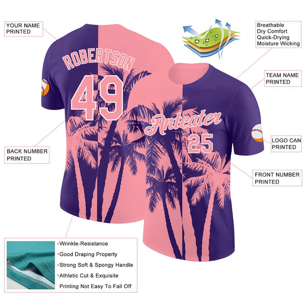 Custom Purple Medium Pink-White Hawaii Tropical Coastal Palm Trees Performance T-Shirt alternate