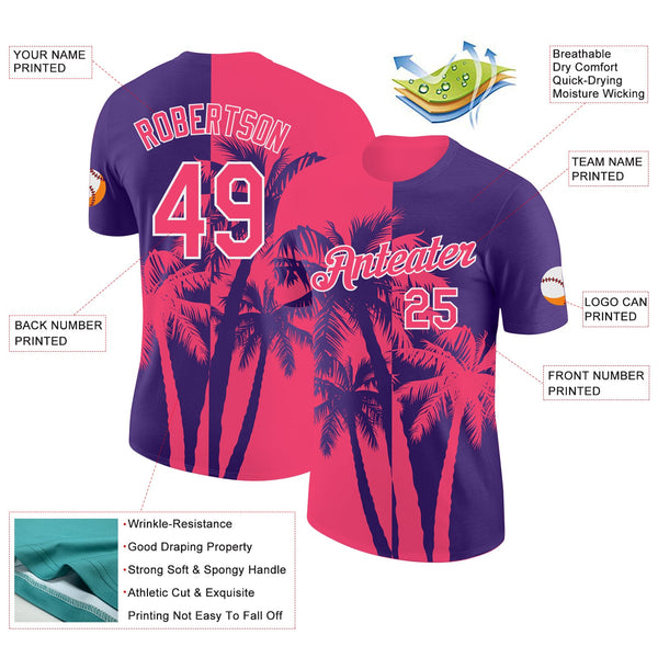 Custom Purple Neon Pink-White Hawaii Tropical Coastal Palm Trees Performance T-Shirt alternate