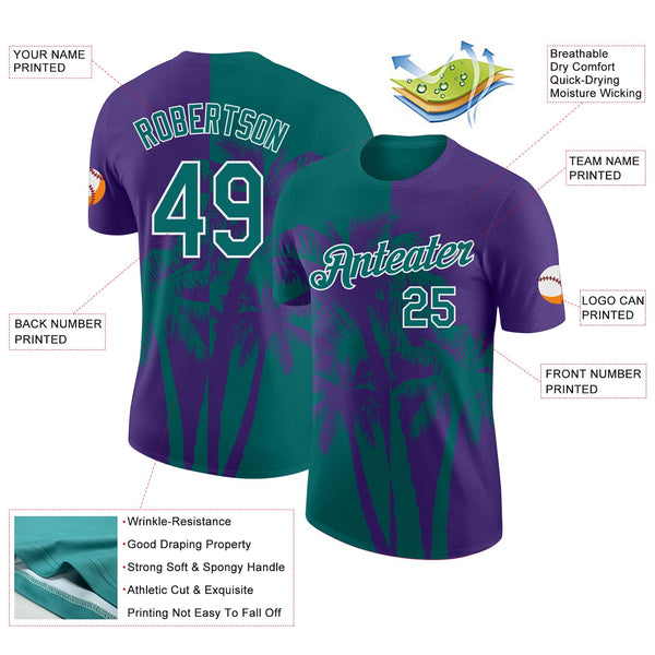 Custom Purple Teal-White Hawaii Tropical Coastal Palm Trees Performance T-Shirt alternate